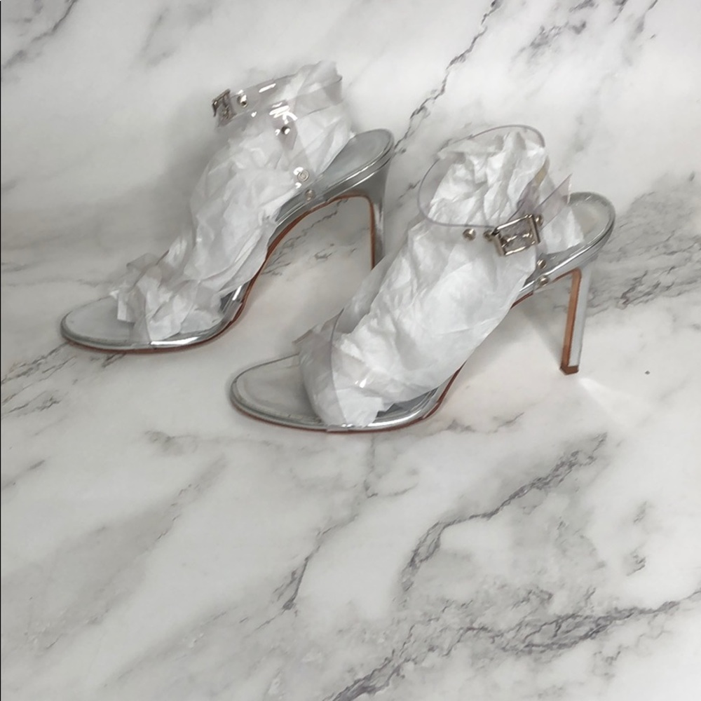 Manolo blahnik pvc cross silver sandals